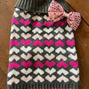 Stylish Heart Patterned Dog Sweater with Pink Sequin Bow